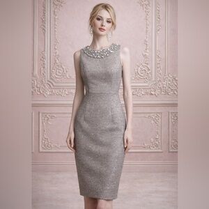 Eliza J Elegant Silver Sleeveless Dress